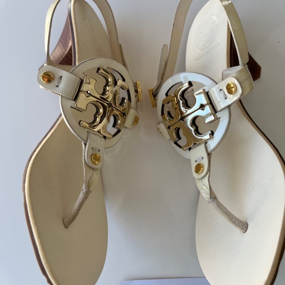 Tory Burch sandals low heel ivory leather like new - Picture 5 of 7